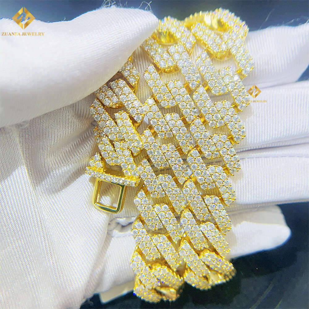 Hiphop Jewelry 15mm Iced Out Vvs Moissanite Chain 925 Sterling Silver Miami Cuban Chain Necklace