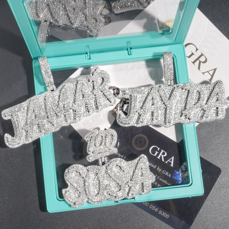 Passed Test S925 Sterling Silver Full Bling Iced Out VVS Moissanite Custom Name Letter Pendant Necklace For Men Women DIY Jewelry Gift