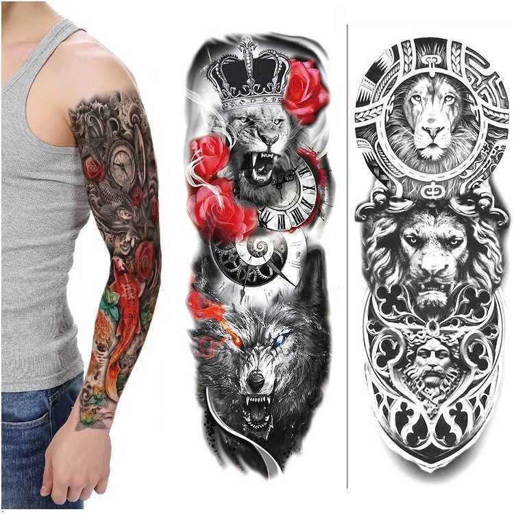 Makeup sticker with Tattoo full arm, large flower owl clock alarm, awakening, realizing God's Eye waterproof simulation water transfer