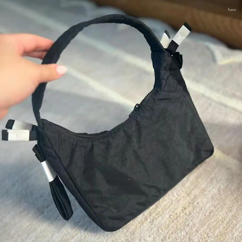 Evening Bags Korean Casual Nylon Handbags Bow Design Zipper Shoulder Solid Color Underarm Chic Hobo Bag For Women
