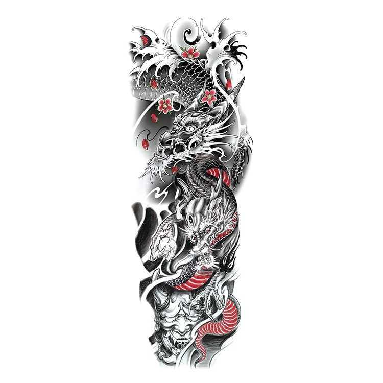 Makeup tattoo Full arm with animal pattern, lion figure, large flower simulation set, sticker