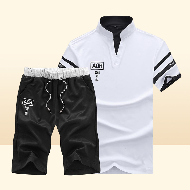 Men039s Summer Tracksuits Shorts Short Sleeve T Shirt Men Beach Tee Male Elastic Waist Homme Solid Color