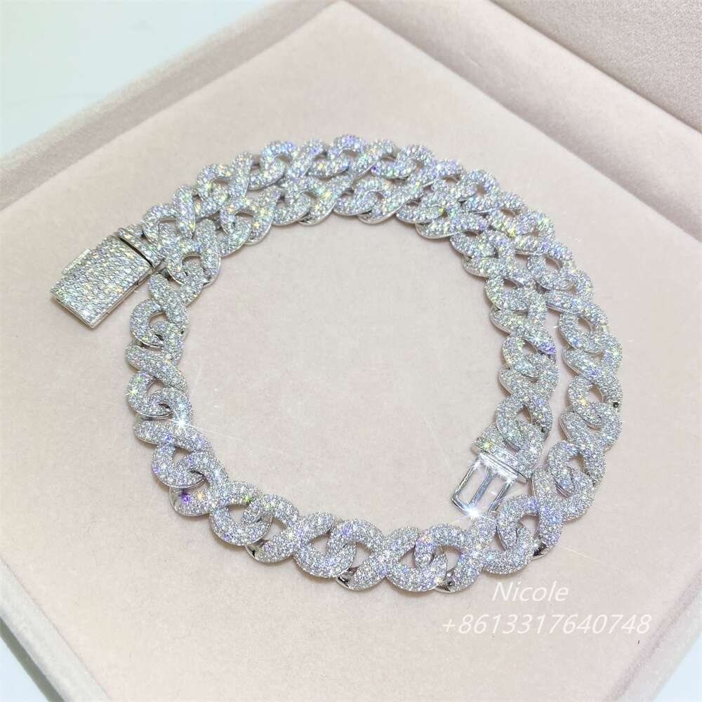 Luxury Custom Bling Fully Diamonds Iced Out Miami Sterling Silver 925 18mm Moissanite Cuban Link Chain Necklace