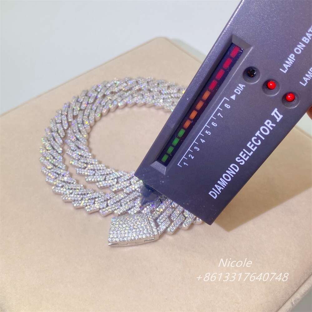 Iced Out Diamond Cuban Link Necklace Hip Hop Jewelry Silver 13mm Moissanite Chain