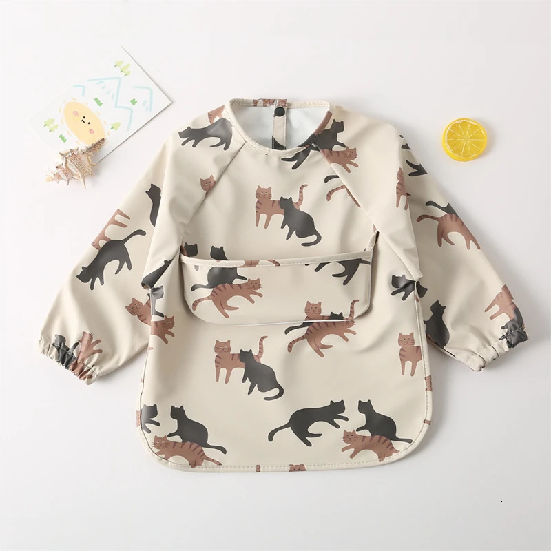 Kids Baby Long Sleeved PU Bibs Children Toddler Art Crafts Waterproof Mealtime Protection Washable Easy Clean Smock Boys Girls 240111