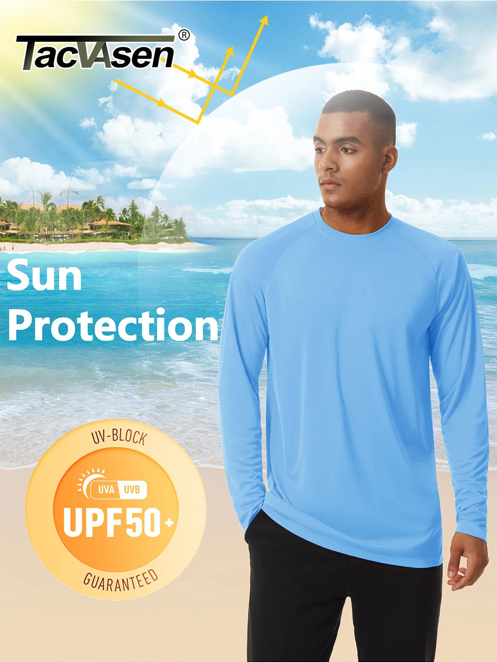 TACVASEN Men's Sun Protection T-shirts Summer UPF 50 Long Sleeve Performance Quick Dry Breathable Hiking Fish T-shirts UV-Proof 240112