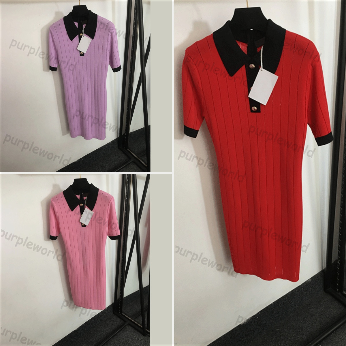 Women Knitted Dress Summer Short Sleeved Polo Dress Elegant Stylish Slim Fit Skirt