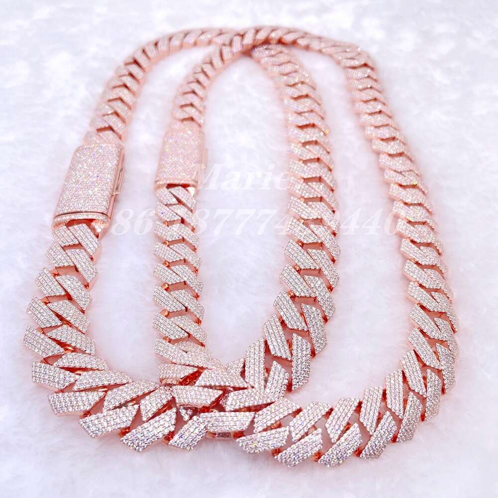 15mm Width 4row Moissanite Diamond and 925 Sterling Silver Necklace Vvs Cuban Link Chain Iced Out Necklace Cuban Chain