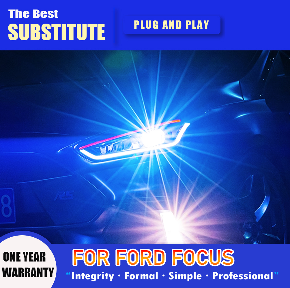 For Ford Focus LED Headlight Assembly 15-18 Car Accessories Head Lamp DRL Daytime Running Light Streamer Turn Signal Indicator
