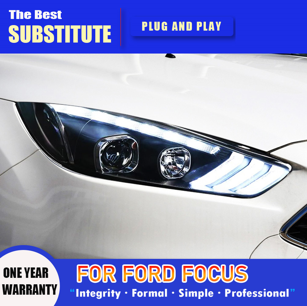 Car Styling DRL Daytime Running Light Streamer Turn Signal Indicator For Ford Focus LED Headlight 15-18 High Beam Angel Eye Projector Lens