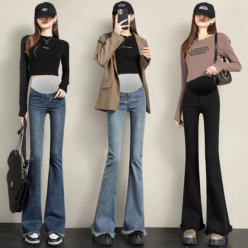 9103# Boot Cut Stretch Denim Maternity Jeans Autumn Fashion Belly Pants Clothes for Pregnant Women Casual Pregnancy 240111