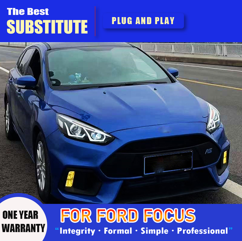 For Ford Focus LED Car Headlight Assembly 15-17 High Beam Angel Eye Projector Lens DRL Daytime Running Light Streamer Turn Signal Indicator