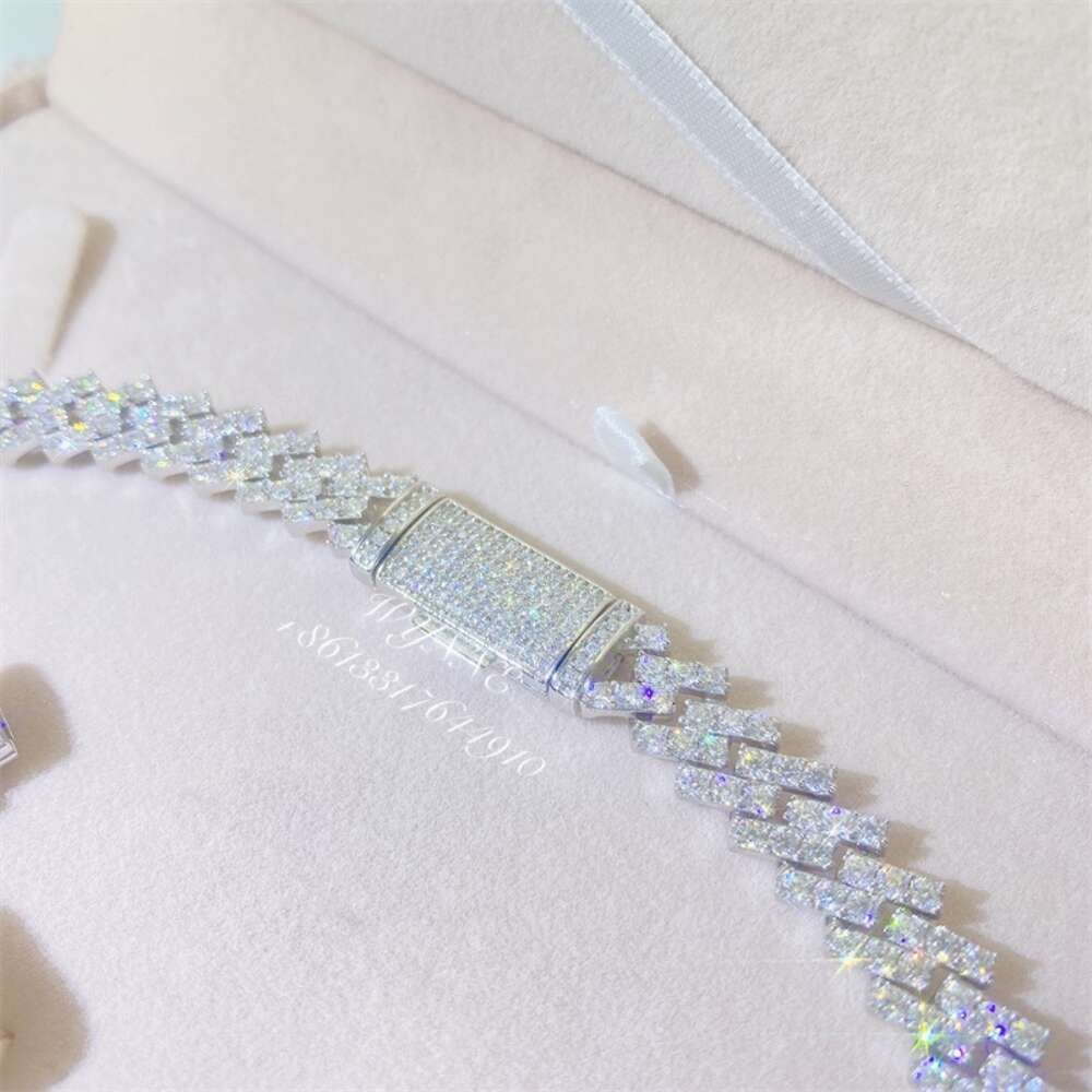 925 Sterling Silver 8mm/10mm/13mm Prong Setting Iced Out Moissanite Diamond Cuban Link Chain