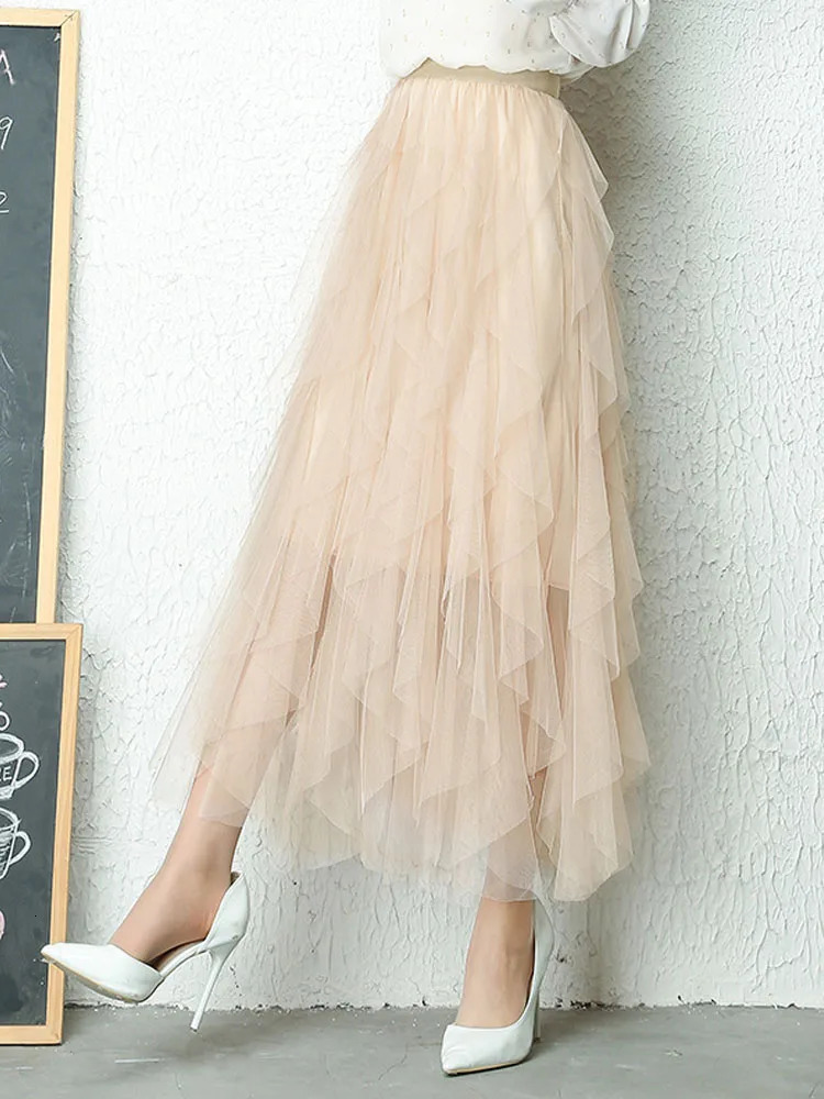 Fashion Tutu Tulle Skirt Women Long Maxi Spring Summer Korean Black Pink High Waist Pleated Female 240112