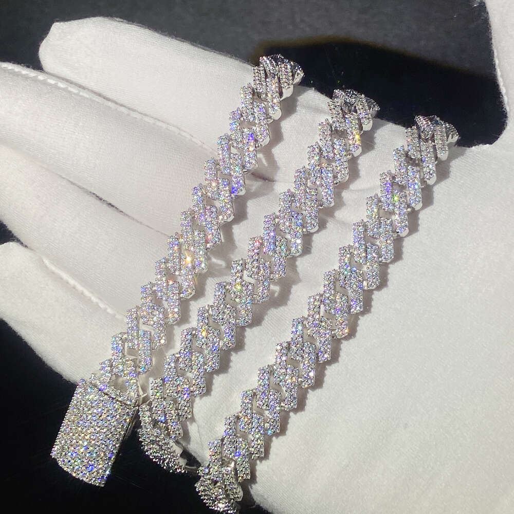 Hip Hop Jewelry Real Gold Plating Trendy Silver Necklace Moissanite Cuban Link Chain Iced Out Cuban Link