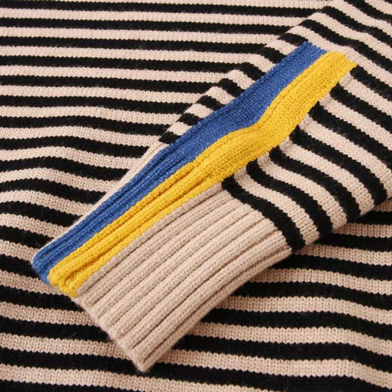 Pullover 2023 Winter Warm 3 4 5 6 8 10 12 Years Teenage Thickening High Neck Knitted Turtleneck Color Striped Sweater For Baby Kids BoysL2401