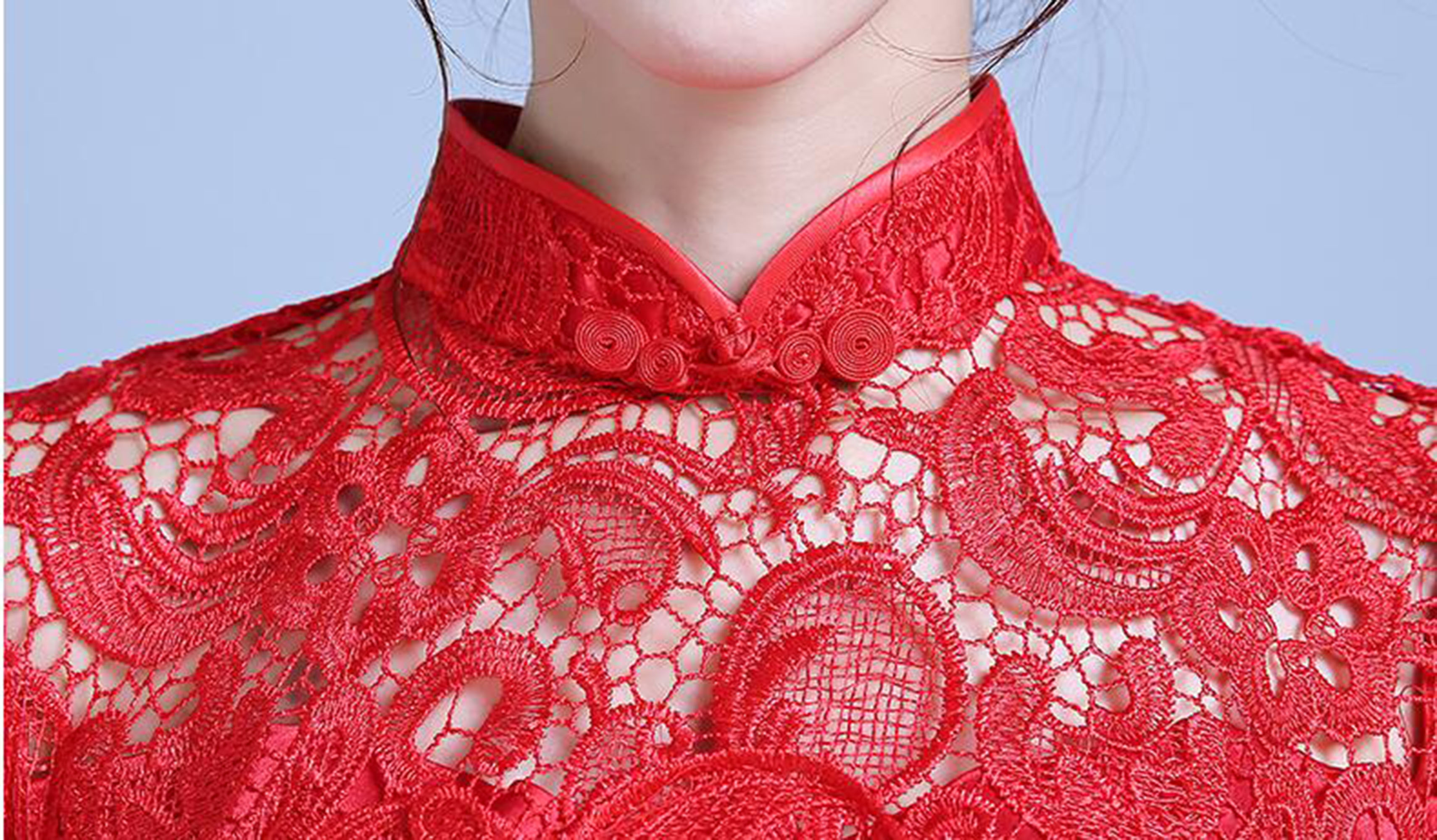 Trational Chinese Wedding Dresses Mermaid Mandarin collar tea ceremony Cheongsam Red Lace Bridal Party Gowns