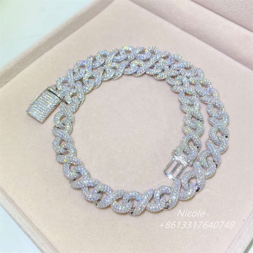 Luxury Custom Bling Fully Diamonds Iced Out Miami Sterling Silver 925 18mm Moissanite Cuban Link Chain Necklace