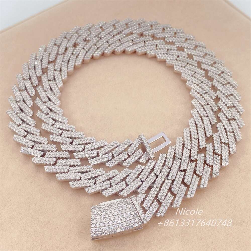 Iced Out Diamond Cuban Link Necklace Hip Hop Jewelry Silver 13mm Moissanite Chain
