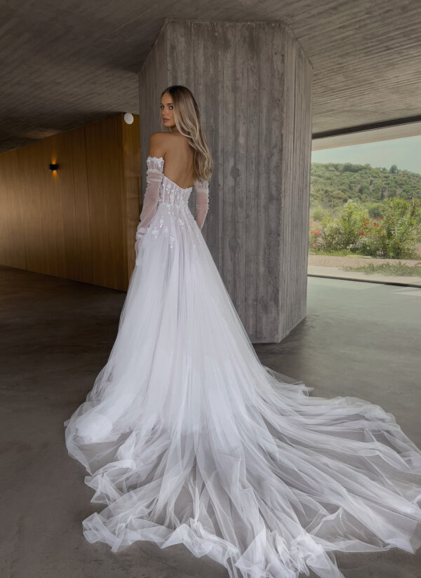 Line Boho A Dresses Bone Bodice Illusion Strapless Dress Sweep Train Appliques Tulle Designer Wedding Bridal Gowns ppliques