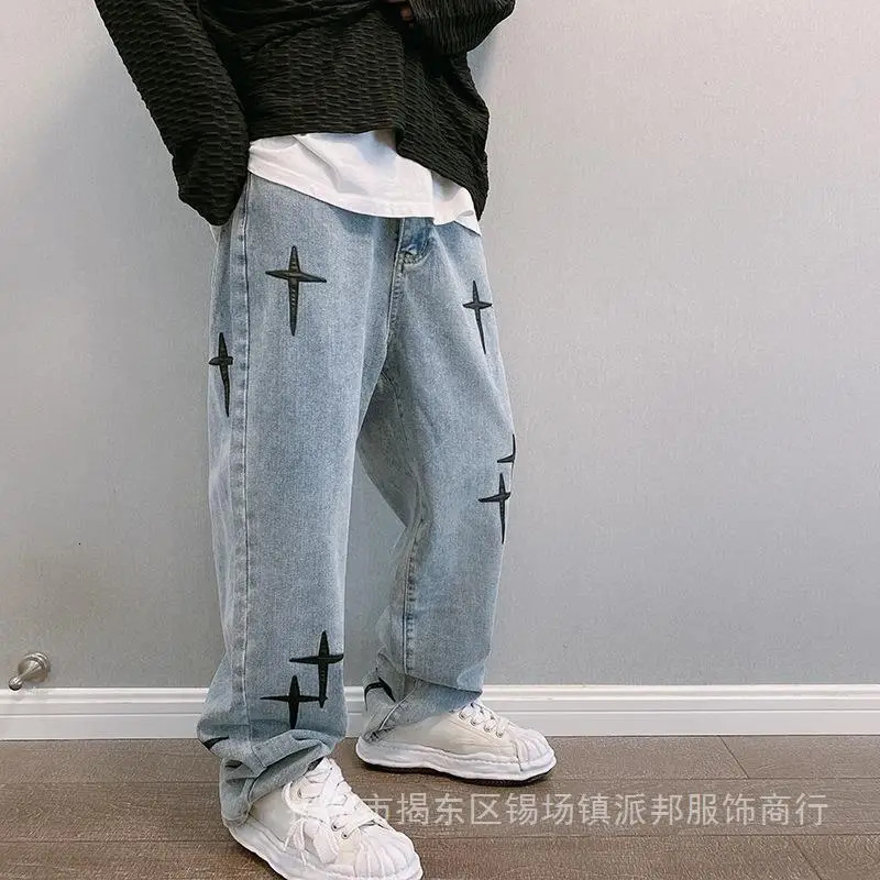 Jeans Men Wide Leg Cargo Pants Streetwear Baggy Korean Fashion Loose Straight Male Clothing Y2K Hip Hop Style Trousers 240112