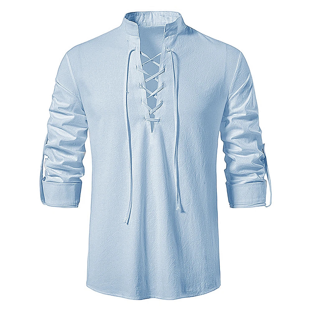 Men's Casual Blouse Cotton Linen Shirt Tops Long Sleeve Tee Shirt Spring Autumn Slanted Placket Vintage Yoga Shirts 240112