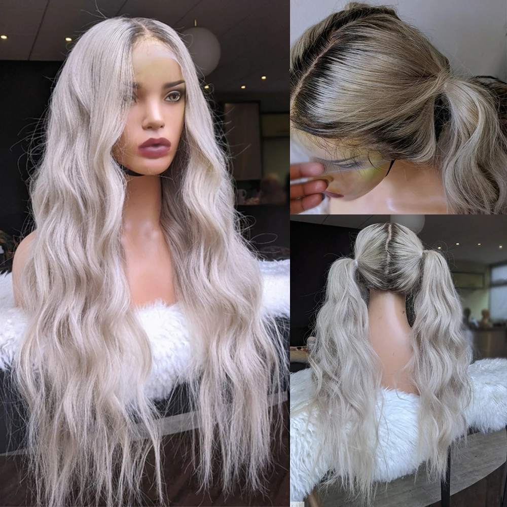 Free shipping Creamy Blonde with Ash Highlights Full HD Lace Front Human Hair Wigs 200% Preplucked Water Wave Wig for Women