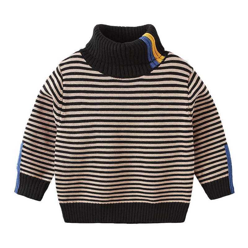 Pullover 2023 Winter Warm 3 4 5 6 8 10 12 Years Teenage Thickening High Neck Knitted Turtleneck Color Striped Sweater For Baby Kids BoysL2401