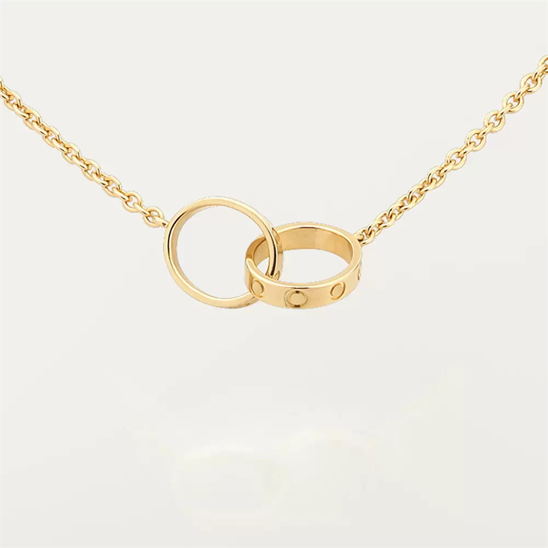 Designer Love Necklace luxury jewelry double ring full diamond two rows tennis 2 rings pendant Double Circle gold silver rose designer necklaces for women woman men