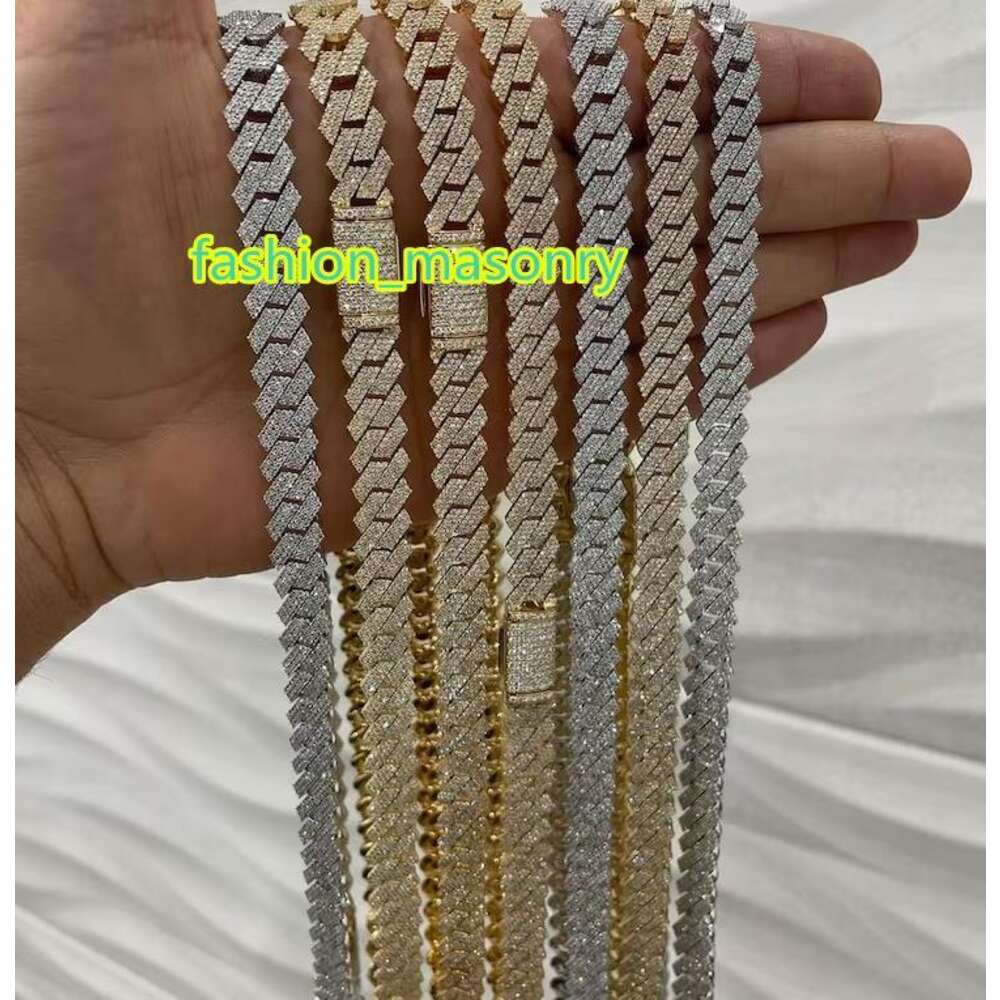 Iced Out Mens Women sterg Sier 10MM Hip Hop Moissanite Cuban k Chain Necklace
