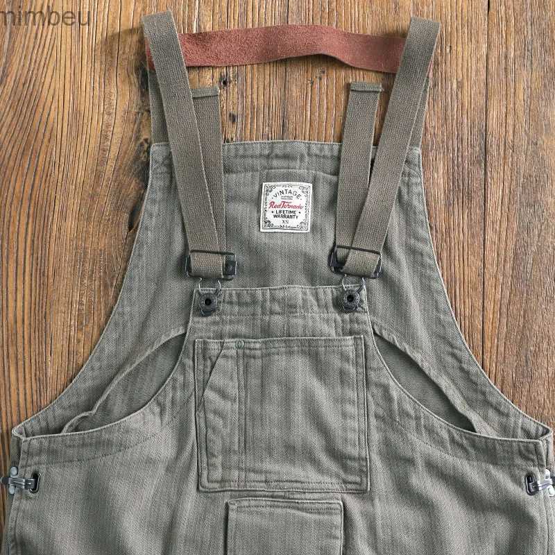 Men's Jeans Red Tornado Naval Dungaree Army Vintage Herringbone Men Overalls Workwear Loose FitL240111