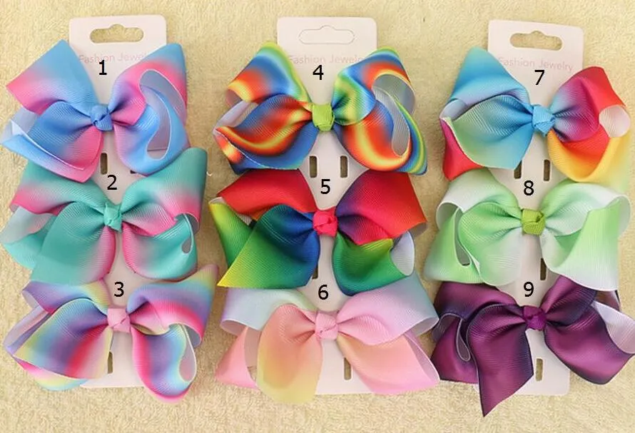 100pcs jojo Xmas Romantic 9cm Pastel flora ombre Rainbow ribbon hair bows Alligator clips Dance hair bobbles headwear Accessories ZZ
