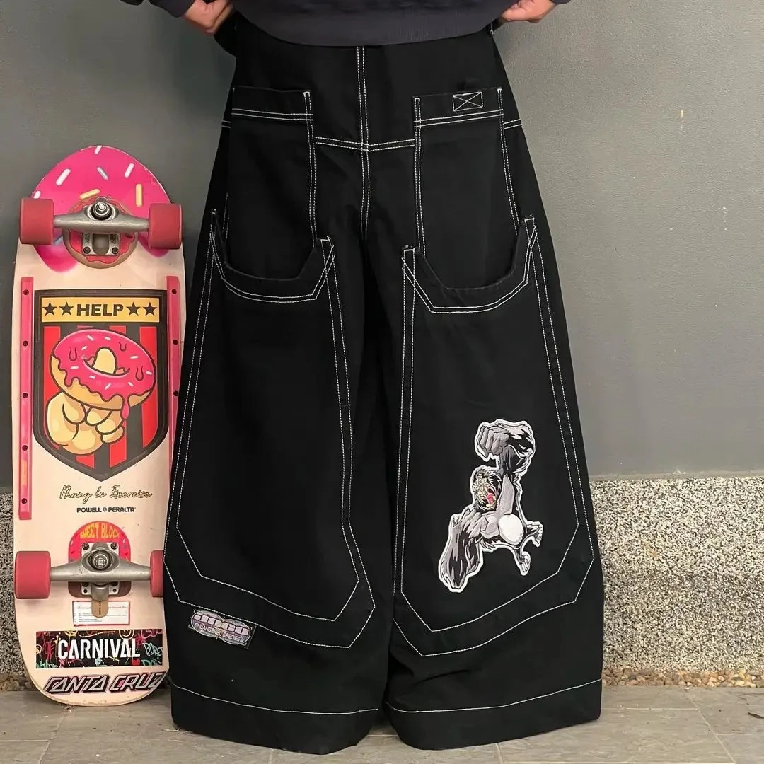 JNCO Jeans Gorilla Pattern Print Loose Big Pants Mens Womens Street Wear Hip Hop Rock Harajuku High Waisted Wide 240112