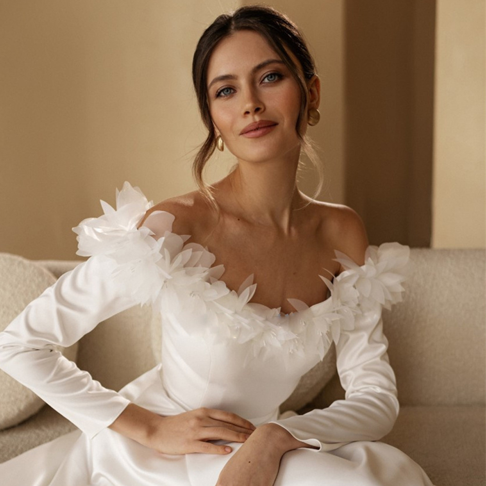 Charming Strapless A-Line Wedding Dresses Off the Shoulder Long Sleeves Bridal Gowns Custom Made Vestidos De Noiva