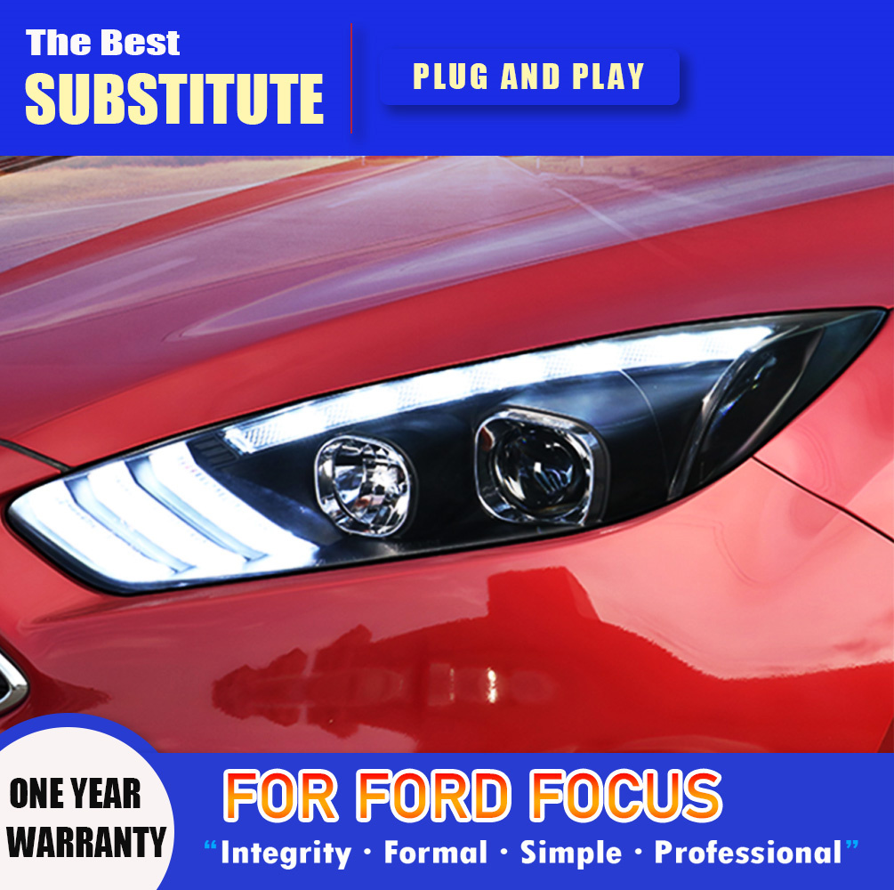 Car Styling DRL Daytime Running Light Streamer Turn Signal Indicator For Ford Focus LED Headlight 15-18 High Beam Angel Eye Projector Lens