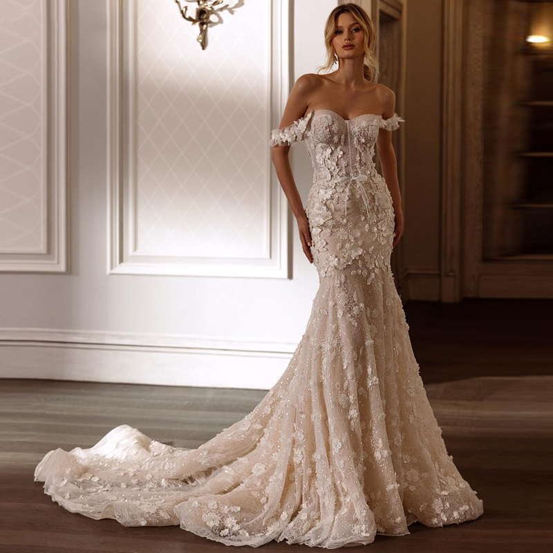 Elegant Mermaid Wedding Dress Off Shoulder Sweetheart Bridal Gown For Women Appliques Sweep Train Slim Fit Dresses Custom Made