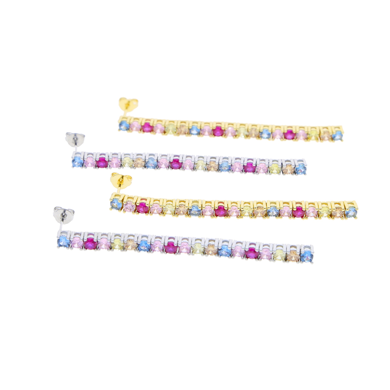 Zircon Tennis Chain Charm Dangle Earrings: Colorful Round Cubic Zirconia Fashion Jewelry for Women