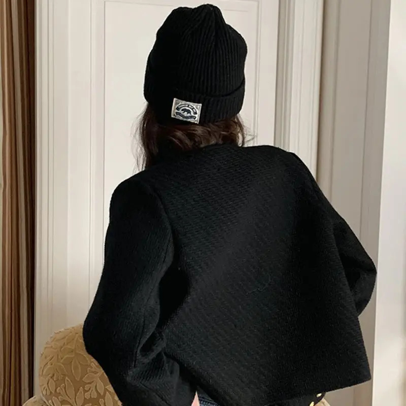 Deeptown Crop Tweed Jacket Women Korean Style Clothes Old Money Fashion Chic and Elegant Short Jackets Vintage Autumn Winter Top 240112