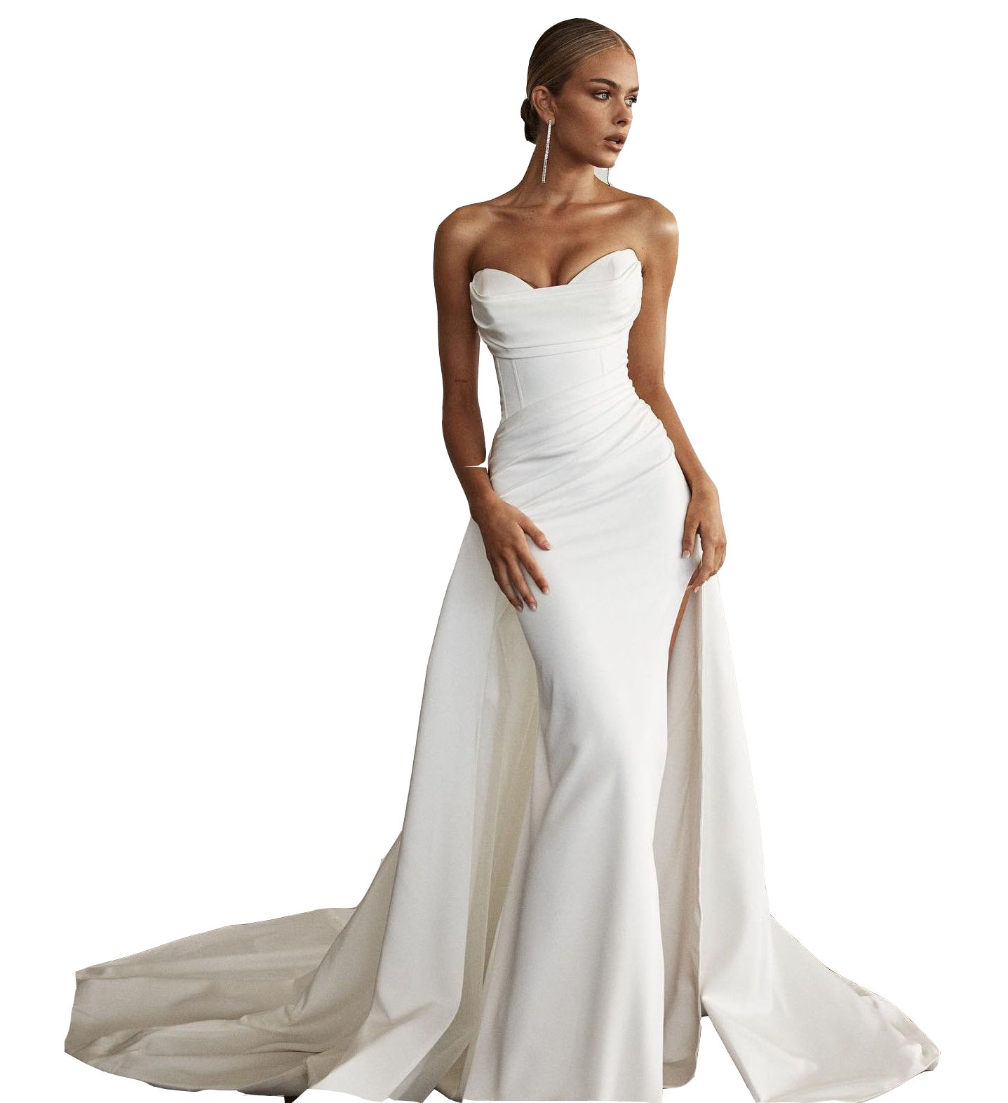 2024 African Sexy Wedding Dresses Bridal Gowns Sweetheart Satin Overskirts Vintage Mermaid Sleeveless Custom Detachable Train Side Split 0513