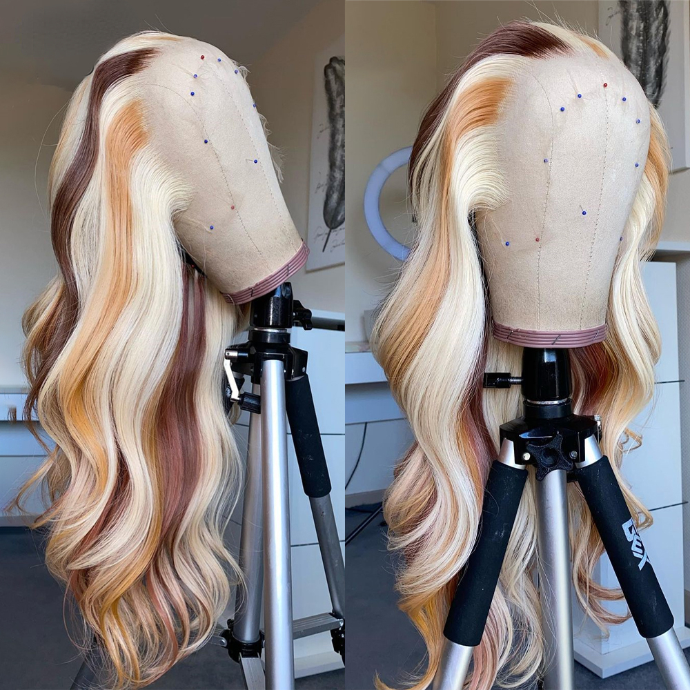 180density Highlight Ash Blonde Root Lace Front Human Hair Wig 40inches Water Wave Lace Front Wig HD Invisible Full Lace Synthetic Wig for Women