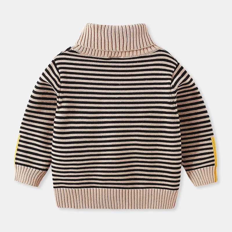 Pullover 2023 Winter Warm 3 4 5 6 8 10 12 Years Teenage Thickening High Neck Knitted Turtleneck Color Striped Sweater For Baby Kids BoysL2401