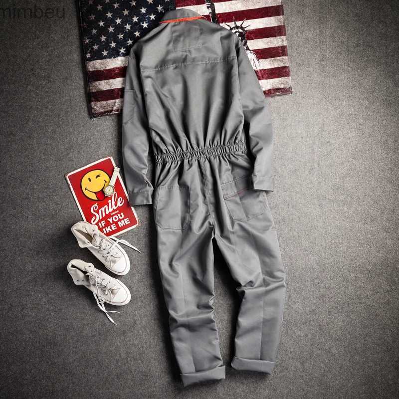 Men's Jeans Men Long Sleeve Cargo Overalls Bib Pants Zipper Pockets Rompers Jumpsuit Fashion Labor Casual Coveralls Plus Size S-4XLL240111