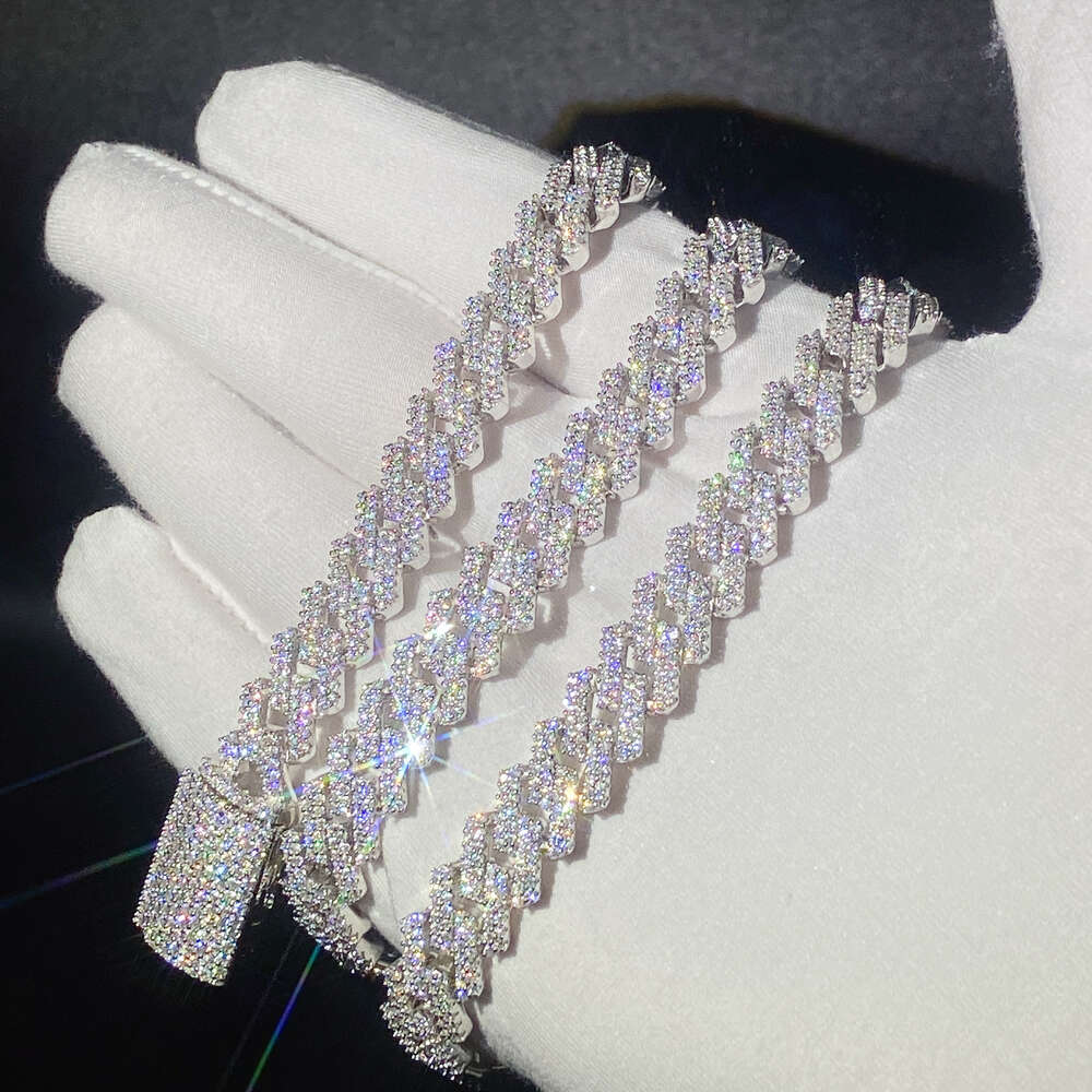 Hip Hop Jewelry Real Gold Plating Trendy Silver Necklace Moissanite Cuban Link Chain Iced Out Cuban Link