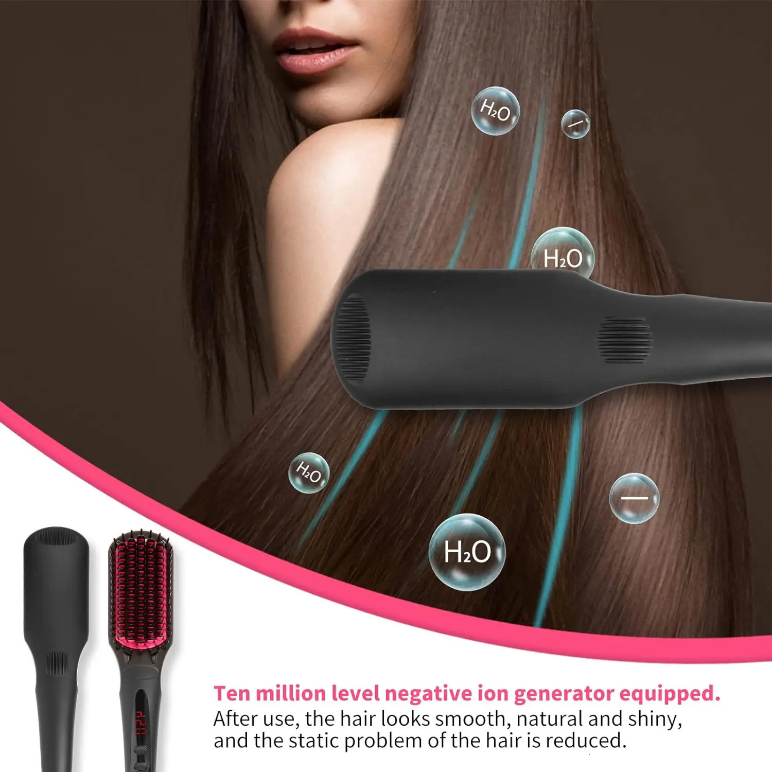 Negative ion Hair Straightener Brush Anti-Scald Portable Hair Styling Tools appliances Comb for Natural Thick Hair Women 240111