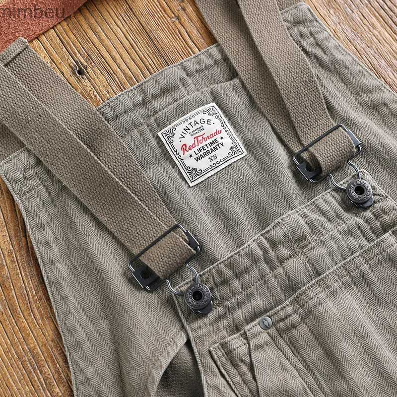 Men's Jeans Red Tornado Naval Dungaree Army Vintage Herringbone Men Overalls Workwear Loose FitL240111