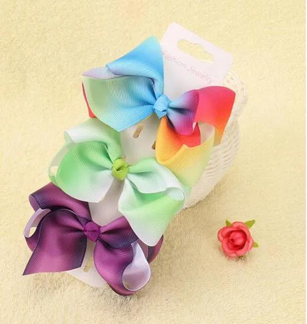 100pcs jojo Xmas Romantic 9cm Pastel flora ombre Rainbow ribbon hair bows Alligator clips Dance hair bobbles headwear Accessories ZZ
