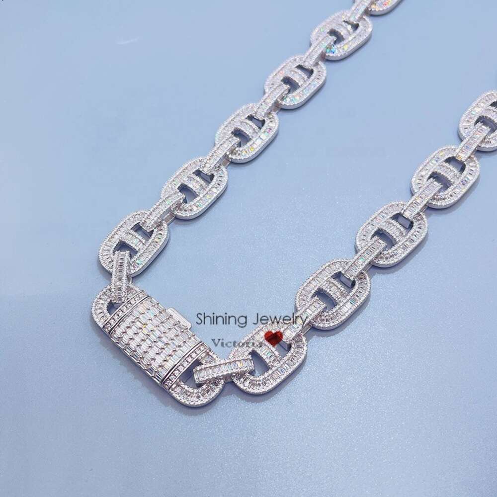 Iced Out Bling Rapper Chain Necklace Lab Diamond Baguette Mariner Chain