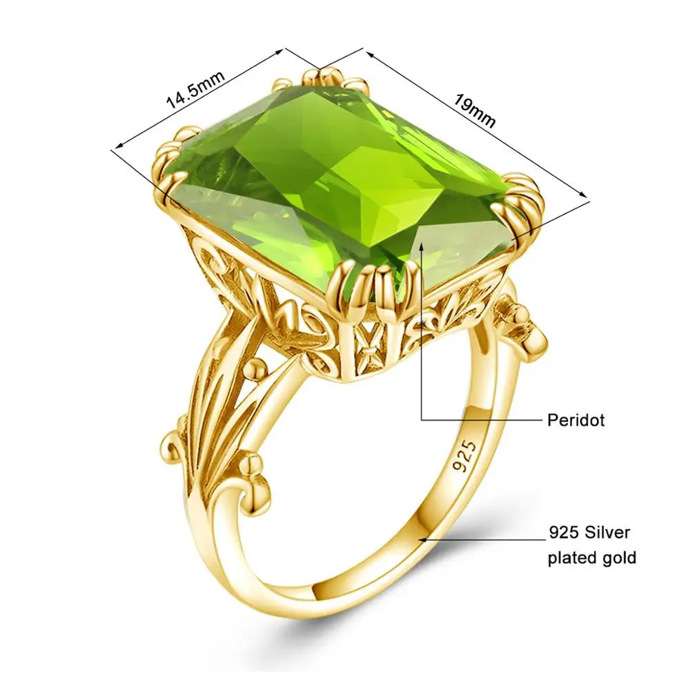 14K Gold Color Natural Peridot Ring 925 Sterling Silver Rings For Women Wedding Engagement Gemstones Jewelry Genuin 240112