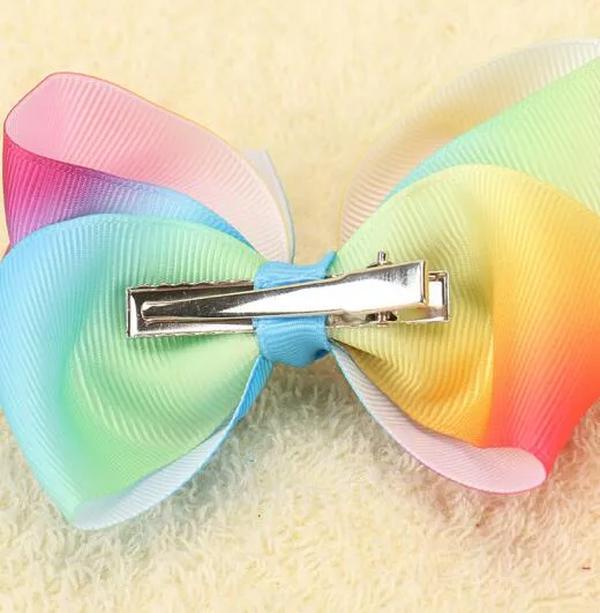 100pcs jojo Xmas Romantic 9cm Pastel flora ombre Rainbow ribbon hair bows Alligator clips Dance hair bobbles headwear Accessories ZZ