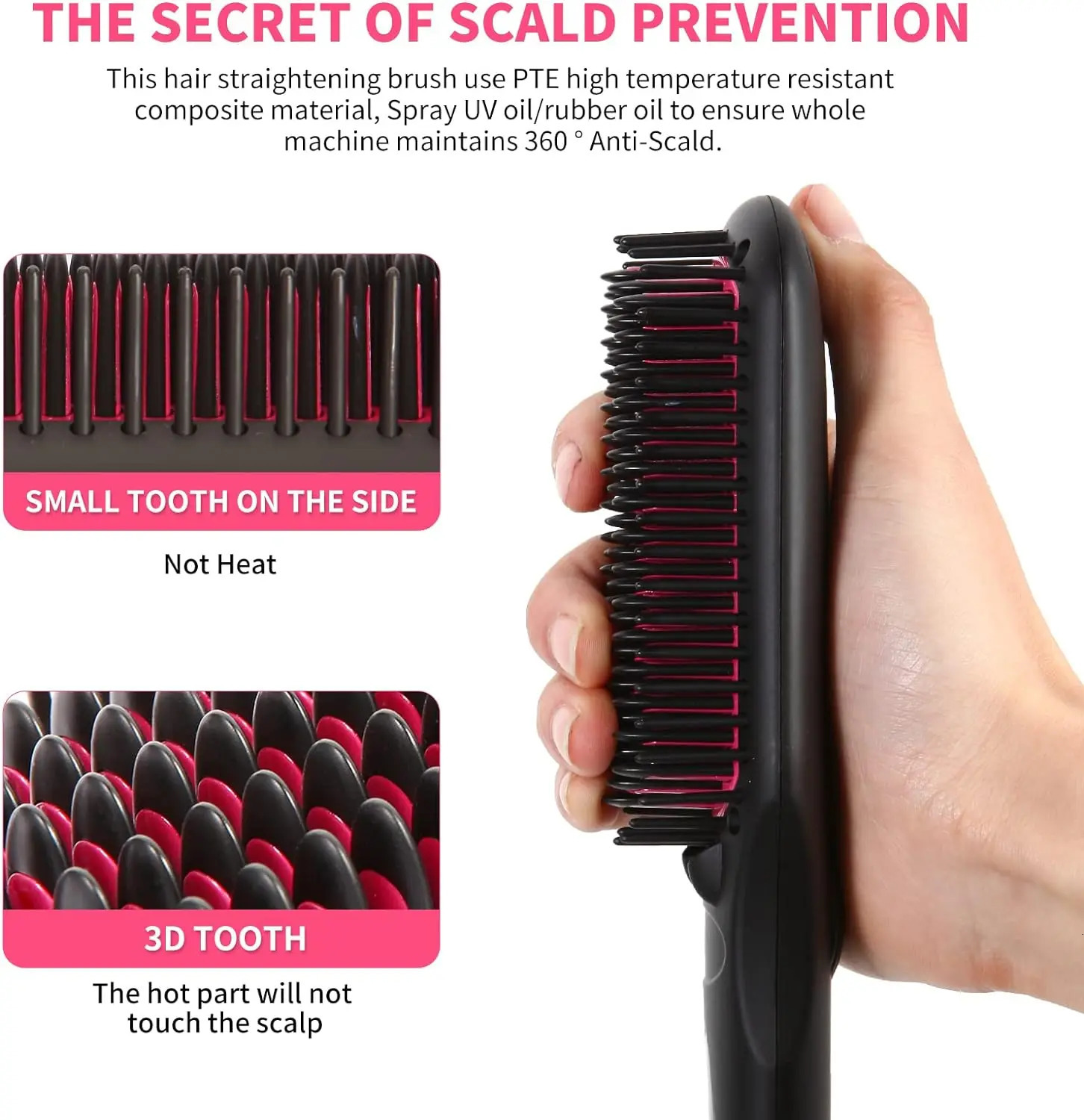Negative ion Hair Straightener Brush Anti-Scald Portable Hair Styling Tools appliances Comb for Natural Thick Hair Women 240111